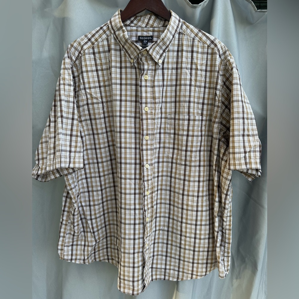 George Button Down Casual Shirt Size 3XL Khaki and tan